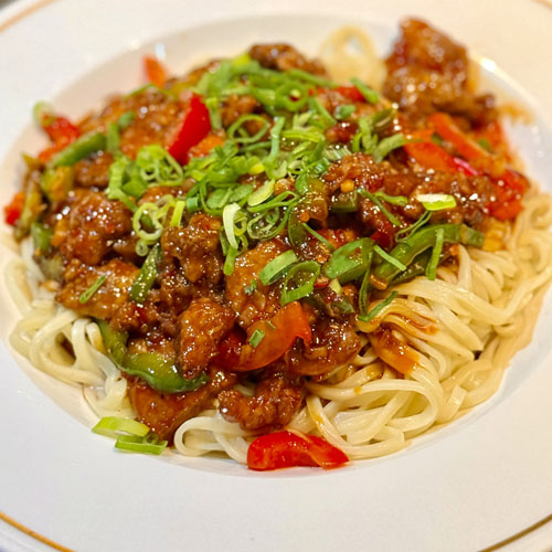 au boeuf aux poivrons rouge et vert